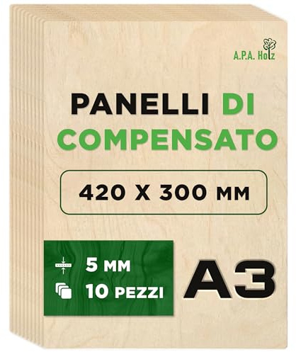 APA Holz Contreplaqué de bouleau 5 mm, panneaux multicouches de bouleau, contreplaqué bois de qualité professionnelle B/BB, bricolage, pyrographie, tronçonnage, bois à décorer, découpage|420 x 300 mm