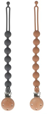 meanus Schnullerkette aus Silikon, 2-in-1 Schnullerhalter und Beißringspielzeug im einteiligen Design, Schnullerband für Babys MäDchen und Junge, BPA frei, 2er-Pack (Clay+Dark Grey)
