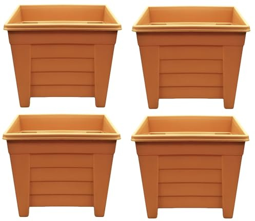 Optimal Products Long Trough/Oval/Square Plant Pot Plastic Planter Indoor Home Outdoor Garden Window Herb Flower Box (4, 38cm Square Planter Terracotta)