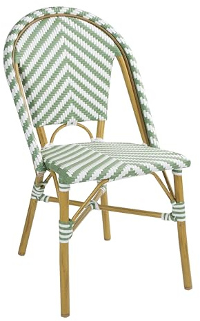 Bolero Parisian Style Rattan Side Chair Set (Pack of 2), Light Green & White, Aluminium & Artificial Rattan, Stackable, Supplied Fully Assembled, Indoor & Outdoor Wicker Chairs, FU535