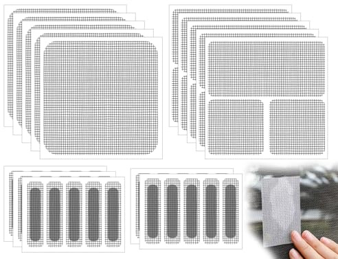 Lhbwhiz Set di riparazione per zanzariere da 45 pezzi,nastro adesivo autoadesivo resistente,toppe in fibra di vetro,toppe per porte e finestre di diverse dimensioni,nastro per riparazioni(grigio)