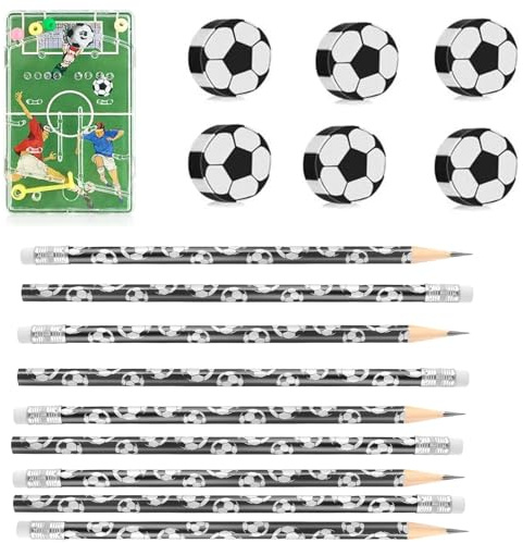 Ylinwtech 12 Stück Fußball Bleistifte,12 Stück Plastik Fußball Radiergummi,Fussball Mitgebsel,Fussball Bleistifte Kinder,für Junge Fussball Geschenk Jungen Fußball Party Mitgesel