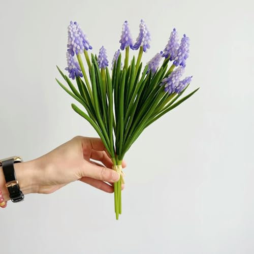 WSFSDAN 1 bukett blå druvhyacinter blomma liten konstgjord lila hyacint bukett dekoration brud bröllop bukett blomsterarrangemang – lila hyacint