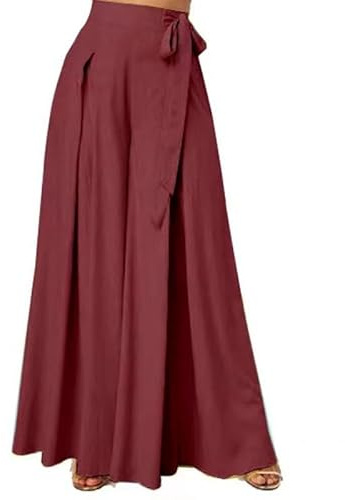 LIUYUYOUGO Pantalon Femme Chic Et Elegant,Culottes À Jambes Larges pour Femmes Pantalon Palazzo À Nouer sur Le Côté Pantalon Élégant Uni À Plis Taille Haute Pantalon Évasé Pantalon Décontr
