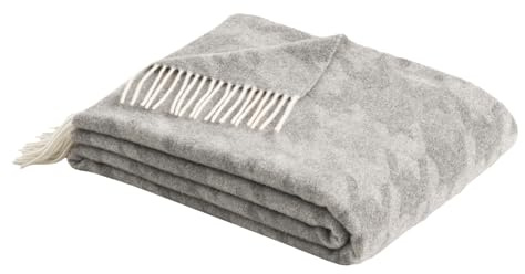 bugatti Wolldecke 150x200 cm - Merinowolle & Cashmere, hochwertig und kuschelweich, Merinodecke grau Hahnentritt
