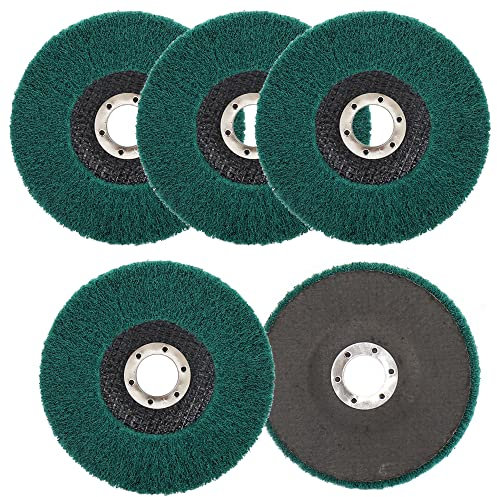 6Pcs 115mm Nylon Fiber Flap Disc Polishing Buffing Wheel, Assorted 120 & 320 Grit Non-Woven Sanding Grinding Wheel Set, 4.5'' x7/8'' Scouring Pad Angle Grinder Discs, Deburring & Rust Removal(5Pcs Gre