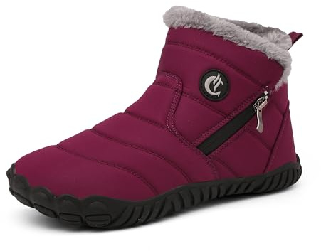 SMajong Mujer Botas de Nieve Botines Invierno Calentitas Fur Forradas Botín Hombre Impermeables Zapatos Planas Antideslizante Boots de Tobillo Aire Libre Rojo 38EU