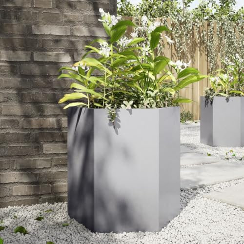 Brokky Garden Planter Hexagon 46x40x45 cm Galvanized Steel-Raised Flower Bed Planter Container Box Flower Pot Herb Pot