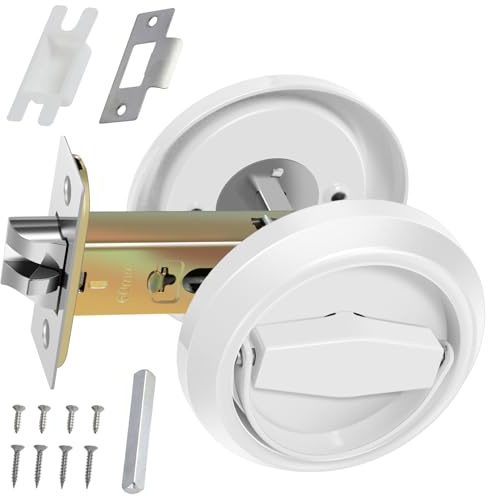 Serratura rotonda da incasso, in acciaio inox, per porta nascosta, con maniglia per porta tascabile, serratura per privacy, per porte di spessore 35-50 mm (bianco)