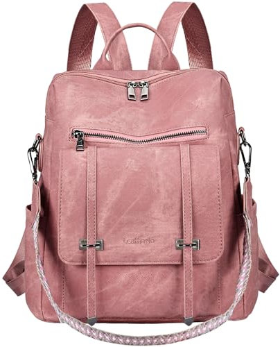 Leathario Rucksakck Damen Wasserdicht,Veganes Leder Cityrucksack,Rucksackhandtasche Mittelgroß, Diebstahlsich Tagesrucksack für Büro,Pendeln,Arbeit,Leicht Elegant Backpack Women Groß für Reise,Pink