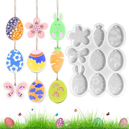9 Stück Silikonformen Gießformen Ostern，Silikonform Ostern Hase Silikon Gießform Ostern Silikonform Osterei Gipsformen zum Gießen Osternhase Epoxidharz Formen Giessformen Silikon Ostern für Handwerk