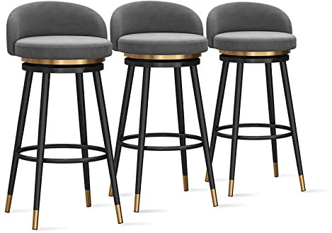 Moderne Samt Frühstücksbarstühle 3er Set Gepolsterter Drehhocker Thekenhocker mit Rückenlehne für Küche Insel Restaurant Bar Höhe 360° Drehbar Küchenhocker