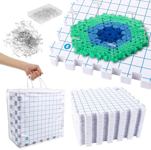 DAJAVE Granny Square Spanner - Set di 9 tappetini per lavorare a maglia con griglia, 100 ferri a T stabili per lavorare a maglia, uncinetto, punta all'uncinetto, 9 pezzi