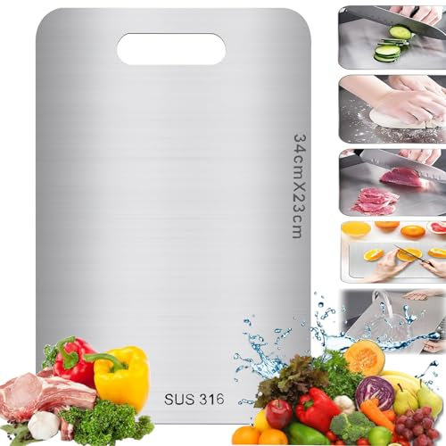 Planche À Découper En Acier Inoxydable 316，Planche À Découper Double Face De Qualité Alimentaire，Ustensiles De Cuisine Inox，Planche A Decouper，Pour La Viande，Les Légumes Et Les Fruits (34 * 23)