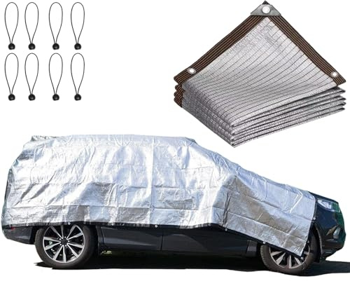 95% Aluminet Shade Cloth with Grommets for Car - Sun UV Reflective Cloth Reuse Silver Shade Net with Edges and Holes Shade Sail for Cars Pergola Chicken Coops Dogs Outdoor Shade Covers(2x5m/6.5x16ft)