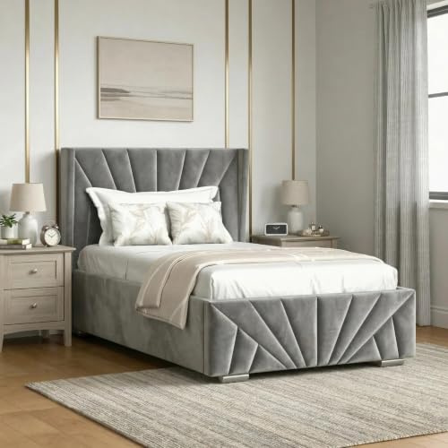 Blisswood Single Ottoman Bed Frame – Upholstered 3ft Bed with Headboard, Wooden Slats & Gas Lift-Up Storage Base – Small Single Bed for Kids Teens Girls or Guest Bedroom (90x190 cm Grey_No Mattress)