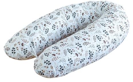 LOOLAY Schwangerschaftskissen - Stillkissen 190 cm - Seitenschläferkissen 100% Baumwolle - mit Abnehmbarem Bezug - Schwanger Kissen für Schlafen (Blumen Braun)