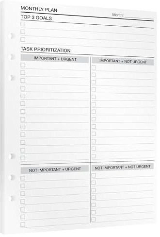 KOMPASS® Monthly Planner | Insertos para planificadores A5, 24 hojas para ajuste de objetivos, priorización de tareas y reflexión | calendario monthly sin fechar | Bullet Journal, Agenda, Productivity