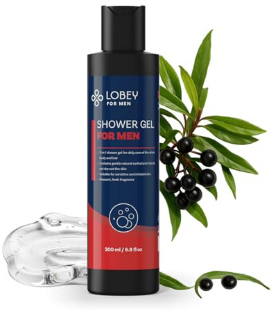 LOBEY Duschgel für Männer – Sanftes Duschgel mit Zitrusduft und Tasmanischem Pfeffer – Pflanzliche Pflege für empfindliche Männerhaut – Auch als Haarshampoo Geeignet (200 ml)
