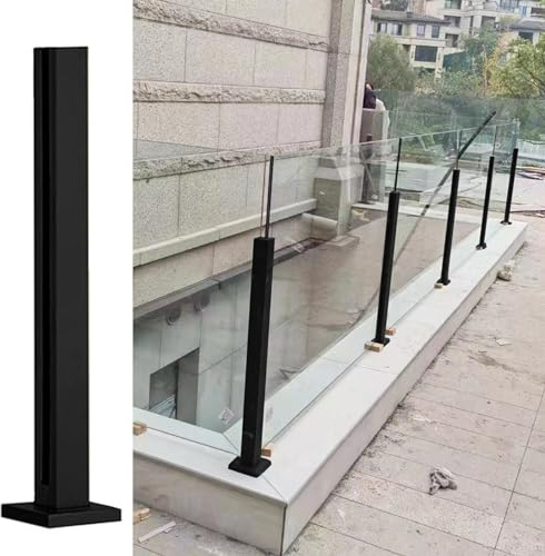 Robusto sistema di ringhiera in vetro nero per balcone, giardino, terrazza e patio, corrimano di sicurezza da 125 cm, per uso esterno, palo terminale durevole per una maggiore sicurezza