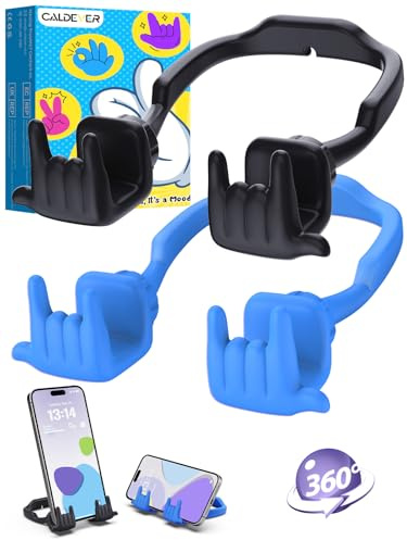 Stocking Stuffers for Teens Boys Girls Cell Phone Stand: 2 Pack Upgrade Adjustable Rock On Lazy Phone Holder for Desk Adults Men Women Gifts for Christmas Birthday Funny Cool Gadgets (Black&Blue)