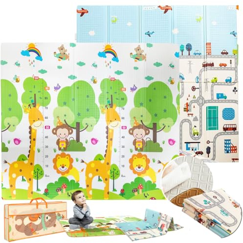 EveryKip® Alfombra Bebe Acolchada Plegable 120x120 (1,5Cm Grosor)| Doble Cara Colchoneta Suelo Muy Acolchada | Manta Juegos Infantil Bebé (Bosque/Carretera)