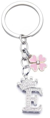 Porte-clés pour Femme Fille avec Lettre Initiale, Alphabet Pendentif Initiale en Crista, Porte clés avec Pendentif Amour et Pampille, Idee Cadeau D'Anniversaire pour Femme Sœur Maman Couple Amie (E)