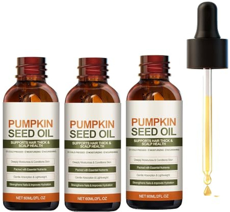 Olio di semi di zucca biologico per la crescita dei capelli, olio di semi di zucca spremuto a freddo, doppie punte lisce, oli-o essenziale per capelli vegetali naturali (3PC)