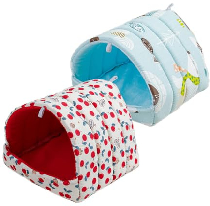 Voarge 2 Pièces Maison pour Cochon d'Inde, Lits Grotte Chauds Petits, Peluche Petits Animaux Couchages Hiver Interieur pour Hamster L’écureuil Le Cochon d'Inde Bébés 19 * 19CM
