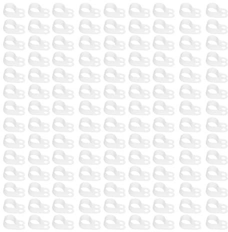 BUGUUYO 200pcs R-Type Cable Clamps Screws 13.2mm 1/2 Inch Plastic Wire Clips for Rope Light Mounting and Cable Fixing, White Wire Rope Organizers for Lighting Installation