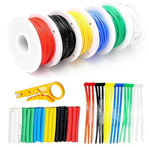 Cable eléctrico de silicona, 22AWG 0,3mm² 6 colores kit (10 metros cada uno) cables eléctricos Cable eléctrico Alambre de cobre estañado trenzado Para bricolaje, modelos R/C, lámparas