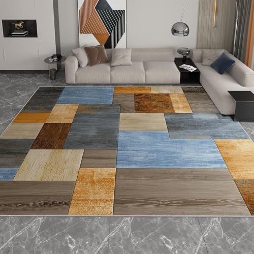 Generico Tappeto Salotto Multicolore 140 X 200 Cm Pelo Corto, Moderno Patchwork Quadrato Tappeto Rettangolare Con Retro Antiscivolo Per Sala Da Pranzo Ufficio Corridoio Camera Da Letto Cucina
