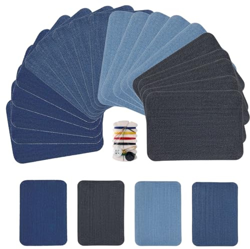 Xvbhaq 20 Stück Jeans Flicken zum Aufbügeln, Bügelflicken Reparaturset für Kleidung, 12.5 cm x 9.5 cm Patches, Innen & Außen Anwendung, Blau und Schwarz