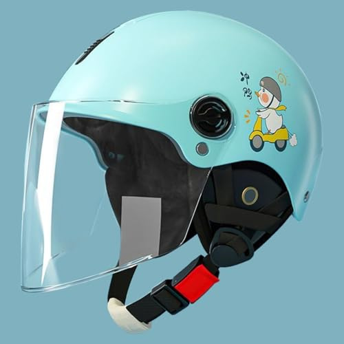 Casco De Moto Abierto para Niños Y Niñas De 4 A 12 Años, Homologado Según ECE 22.06, con Visera Solar, Protección contra Impactos A,48-55cm