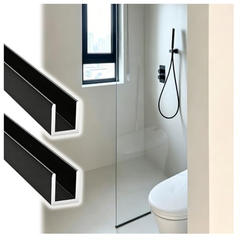 vetro porta doccia canale a U 2PCS Profilo U per Vetro Doccia 6–12mm, Binario in Alluminio Nero per Box Doccia e Parete Divisoria(Black,6mm (1/4 inches))