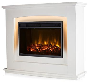 Warmlite WL45036 2KW Washington Fireplace Suite with 2 Heat Settings and LED Log Flame Effect, Ivory