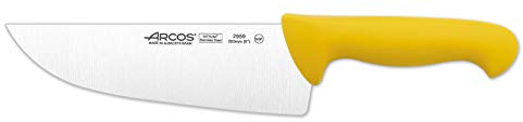 Arcos Serie 2900 - Caja 6 uds Cuchillo Carnicero Ancho - Hoja de Acero Inoxidable NITRUM de 200 mm - Mango inyectado en Polipropileno Color amarillo (6 UDS)