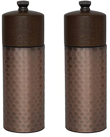 Olympia Wood Salt and Pepper Mill Set, Copper, 150mm, Pack of 2 | Adjustable ceramic mechanism allows custom grind control, with clearly marked S and P finials for quick identification.