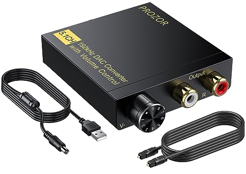 PROZOR D/A Convertitore Digitale ad Analogico Supporta Dolby Digital DTS PCM 5.1CH a 2CH Decodificatore DAC con Volume Regolabile Adattatore Audio Coassiale/SPDIF a RCA con Cavo 2RCA a 3.5mm