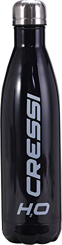Cressi Unisex Erwachsene Water Bottle H20 Sportflasche aus Edelstahl 500 ml, Schwarz, 750 ml