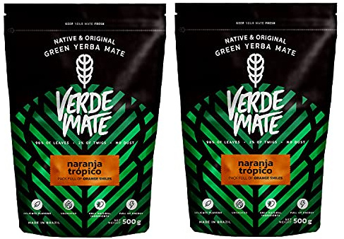 Yerba Mate Verde Mate Green Naranja Tropico | Verde Mate Arancio Tropicale | Yerba Mate dal Brasile | Alta qualità | Senza glutine | Non si tratta di secchi fumo (1000g (2x500g))