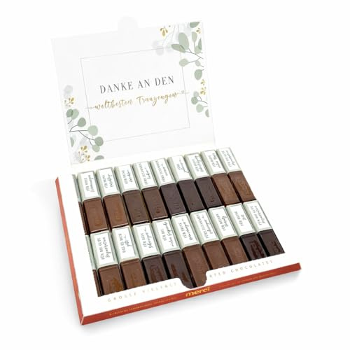 Hochzeitsshop Weddingtree Merci Aufkleber Set Trauzeuge – Danke Geschenk Hochzeit Trauzeugin Trauzeuge – Sticker für 250g Merci Schokolade Geschenk Trauzeuge Hochzeit Dankeschön Set