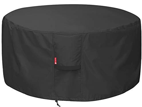 SheeChung Runt eldstadsskydd, för utomhusbruk, passar till fristående eldstäder på 96–112 cm, vattentät, 600D, slitstarkt, svart, 112 cm i diameter x 61 cm höjd