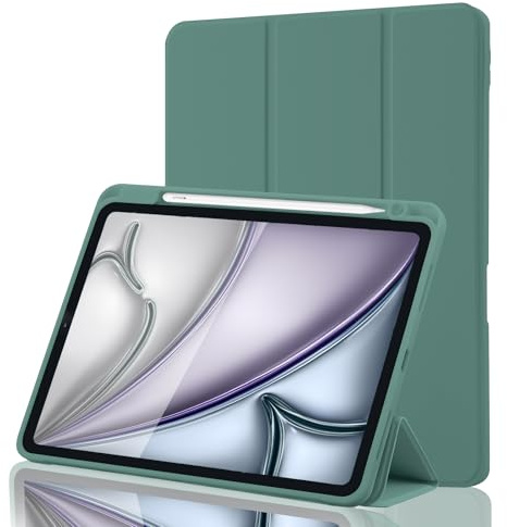 Hülle für iPad Air 11 Zoll M4 2026/M3 2025/M2 2024, iPad Air 5/4 2022/2020 10,9 Zoll mit Stifthalter, Magnet-Trifold Hülle mit iPencil 2. Gen Aufladen, Auto Schlafen/Wachen, TPU Schutz, Kiefergrün