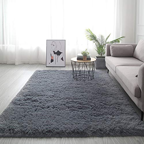 Flauschige Bereich Teppich,Modernen Super Weich Und Bequem Teppich,Shag Teppiche Für Schlafzimmer Wohnzimmer Quadratische Teppiche Für Kinder Kindergarten Mädchen Home Decor-Silber 160x200cm(63x79inch