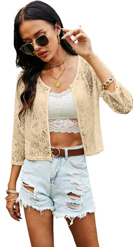 Ietaoo Bolero para Mujer de Encaje Shrug Verano Manga 3/4 Chaqueta de Punto