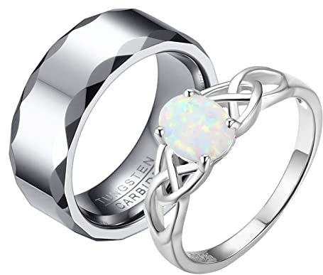 Aotiwe Paar Trauringe Silber Ringe Hohles Oval, Weiß Zirkon Oval 925 Silber Frauenringe Größe 52 (16.6) Wolfram Stahl Herrenringe Größe 65 (20.7)