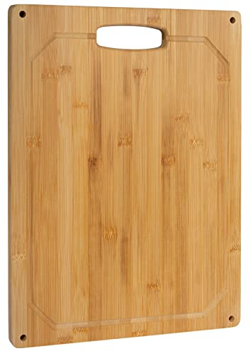 Tagliere in legno di bambù, dimensioni 30 x 40 cm, con tappo in silicone, scanalatura e manico