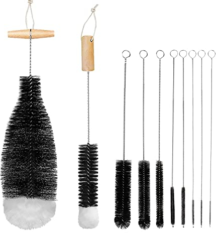 Diwoker spazzola per bottiglie di vetro Detergente per bottiglie, spazzola per la pulizia Detergente per bottiglie per caraffe di vetro, bottiglie, biberon, bottiglie di soda (Nero 10 pezzi)
