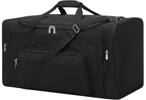 75L Sporttasche Reisetasche Fitness Tasche mit Schultergurt Wochenendtasche für Damen und Herren (Schwarz, 75L)